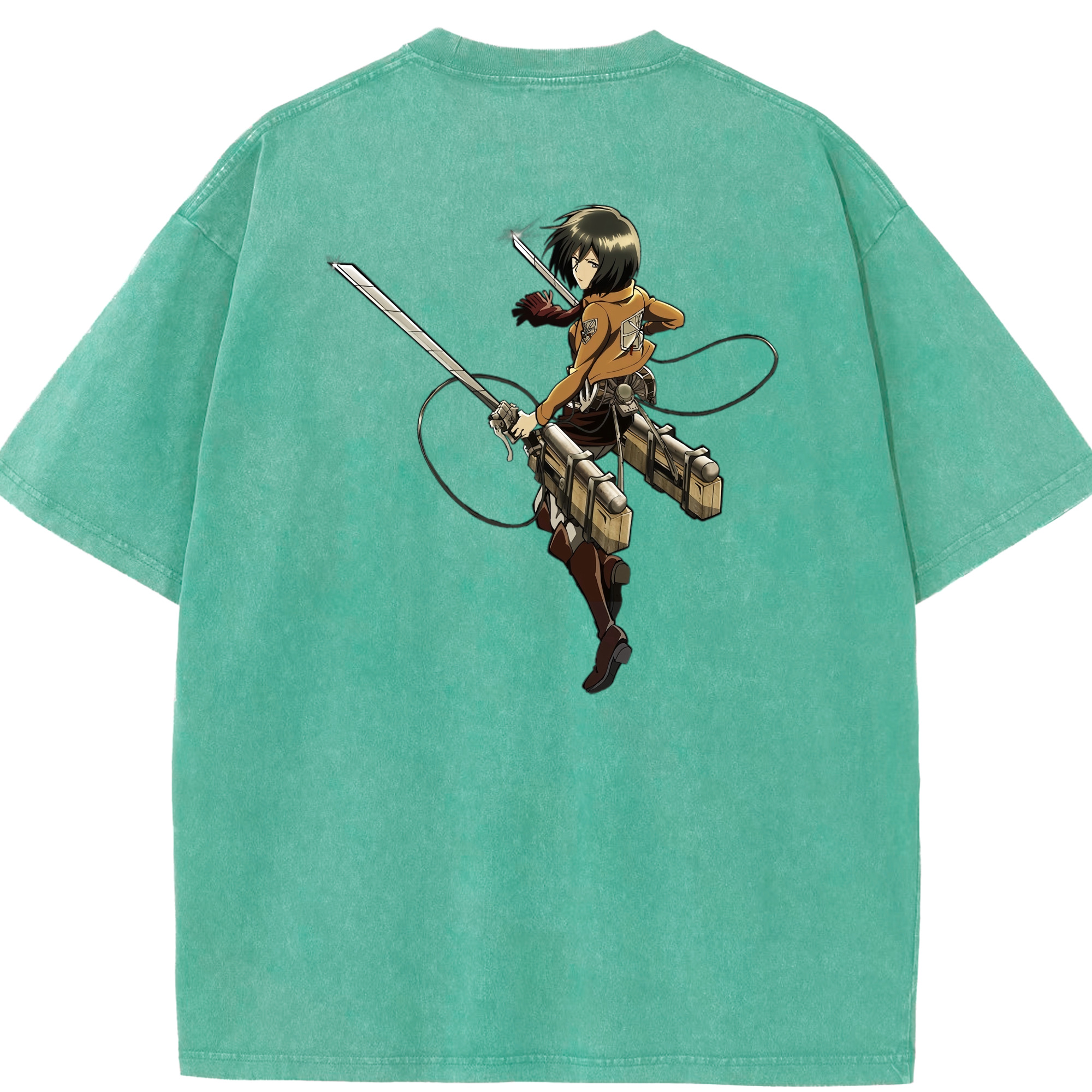（画像用） 進撃の巨人 ミカサ·アッカーマン Attack on Titan Mikasa Ackerman 綿100% ヴィンテージ風 半袖Tシャツ（背面プリント）